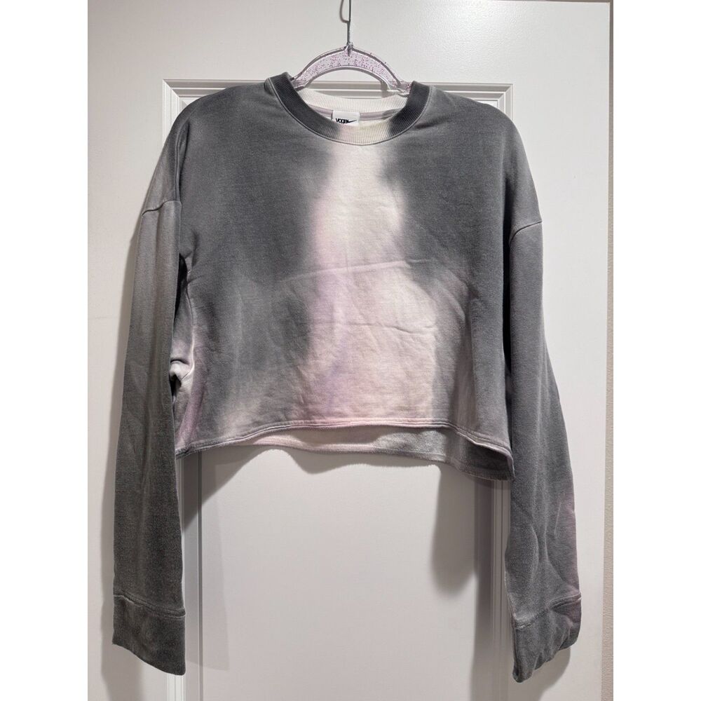 Nike Yoga Women's M Cropped Sweatshirt Gray Pink Tie Dye Oversized Crewneck